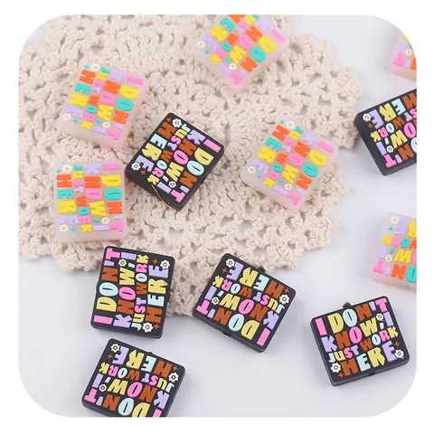 DIY Square Silicone Baby Teether Beads For Pacifier Chain Cartoon Letter Print Infant Teething Toy Bracelet Accessories