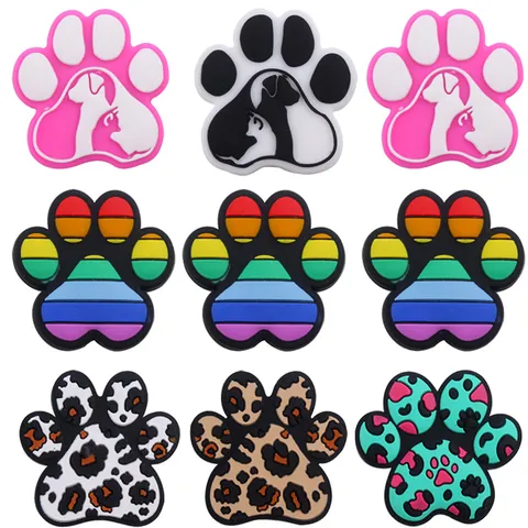 Silicone Animal Paw Shoe Charms For Clogs Cute Leopard Rainbow Pattern Pet Paw Print DIY Pacifier Chain Beads Accessories