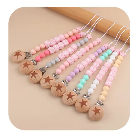 Beechwood Silicone Baby Pacifier Clip Chain With Alphabet Beads Star Pattern Anti Lost Pacifier Holder For Infant