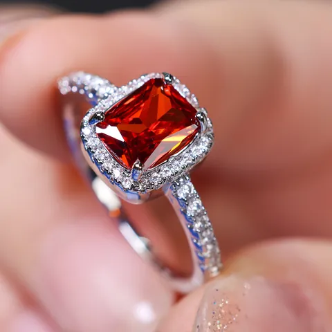 Luxurious Copper Rectangular Zirconia Halo Ring For Women White Gold Plated Inlaid CZ Wedding Party Jewelry Finger Ring