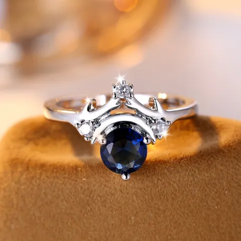 Luxus Kupfer Geweih Krone Ring Für Damen Eleganter Blauer Zirkon Fingerring Vintage Schmuck Geschenk Für Party Hochzeit