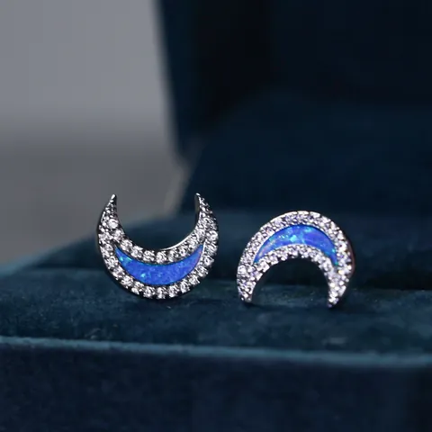 Crescent Moon Opal Stud Earrings For Women Copper Zirconia Inlaid Jewelry White Gold Rose Gold Plated Fashion Earring Gift