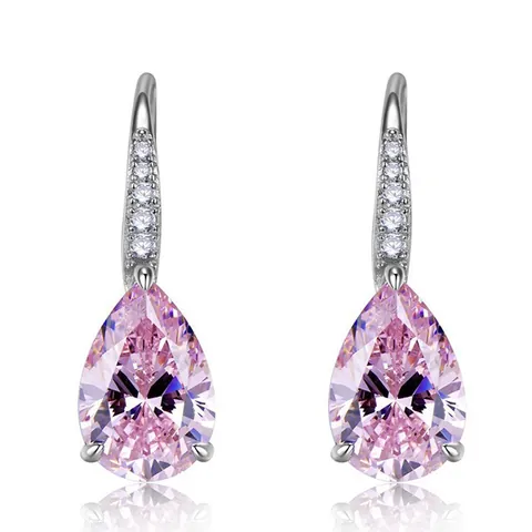 Pendientes Colgantes Elegantes De Cobre Con Circonita Corte Pera Joyas De Cristal Brillante Para Mujer