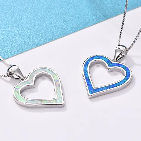 Fashion Heart Shape Fire Opal Pendant Necklace For Women Electroplated Copper Inlaid White Blue Fire Opal Jewelry Gift