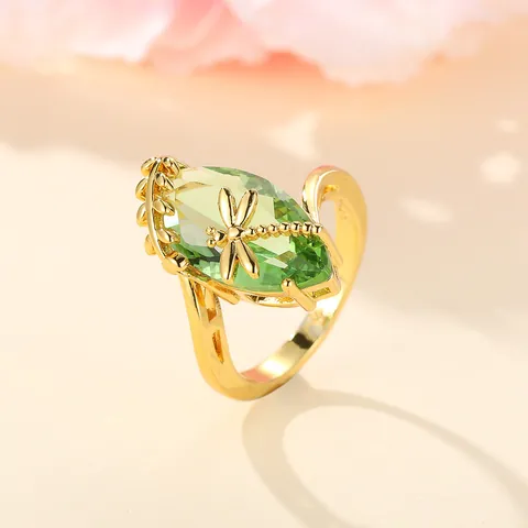 Vintage Libel Koperen Zirconia Ring Voor Vrouwen Verguld Marquise Groen Roze Steen Bruiloft Feest Sieraden Vingerring
