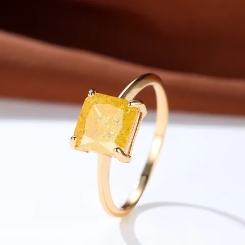 Square Zirconia Ring Copper Gold Silver Plated Princess Cut Four Claw Setting Fashion Jewelry Ring For Women Gift