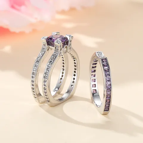 Minimalistische Zirkonia Koper Afneembare Combinatie Ring Voor Vrouwen Vier-Klauwzetting Ronde Slijpvorm Strass Bruiloft Sieraden