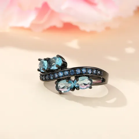 Black Gold Plated Alloy Zirconia Inlaid Irregular Ring For Women Vintage Gothic Geometric Jewelry For Wedding Party Gift