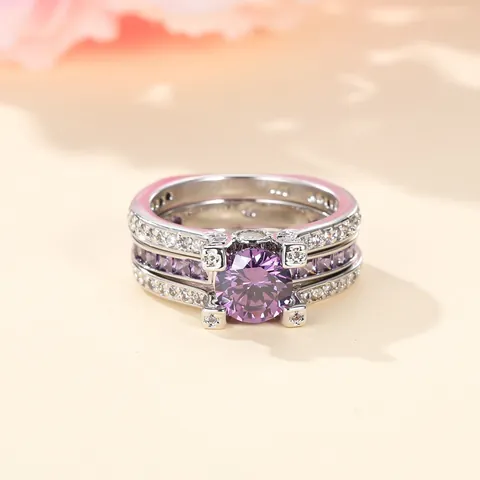 Minimalistische Zirkonia Koper Afneembare Combinatie Ring Voor Vrouwen Vier-Klauwzetting Ronde Slijpvorm Strass Bruiloft Sieraden