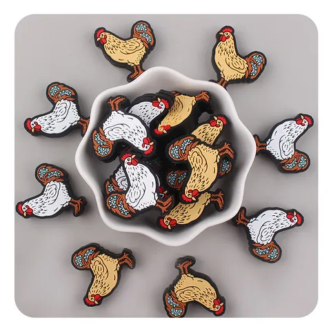Cartoon Chicken Silicone Beads DIY Baby Teether Accessories For Pacifier Chain Bracelet Components Teething Relief Toy