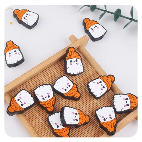 Perles en Silicone Fantôme pour Attache Sucette Dentition DIY Halloween Dessin Animé Fantôme Bonnet Orange Jouets Bébé