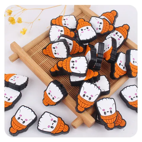 Perles en Silicone Fantôme pour Attache Sucette Dentition DIY Halloween Dessin Animé Fantôme Bonnet Orange Jouets Bébé
