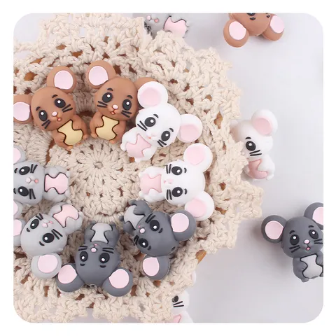3D Cartoon Mouse Silicone Teether Beads For DIY Baby Pacifier Chain Accessories BPA Free Infant Molar Soothing Toy Beads