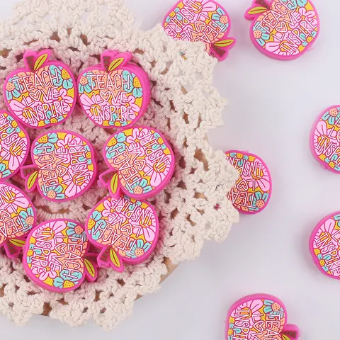 Cuentas de Dentición de Silicona de Manzana Rosa Con Estampado Floral Teach Love Inspire para Cadena de Chupete DIY