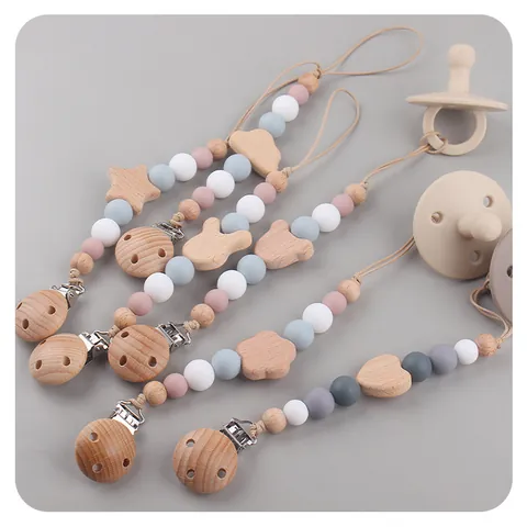 Beechwood Silicone Baby Pacifier Clip Cartoon Animal Shape Teether Chain Anti-Drop Morandi Colors Infant Nursing Accessory