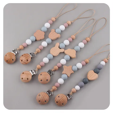 Beechwood Silicone Baby Pacifier Clip Cartoon Animal Shape Teether Chain Anti-Drop Morandi Colors Infant Nursing Accessory