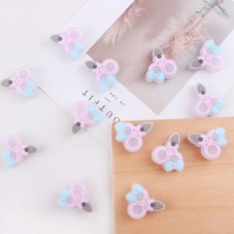 Cartoon Scissor Shape Silicone Teether Bead DIY Pacifier Chain Accessory Baby Molar Chew Toy Soft Relief Toddler Ornament