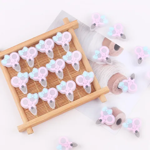 Cartoon Scissor Shape Silicone Teether Bead DIY Pacifier Chain Accessory Baby Molar Chew Toy Soft Relief Toddler Ornament