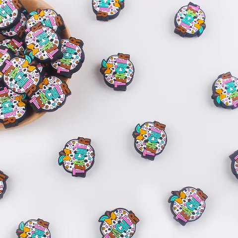 Cartoon Apple Silicone Teether Beads Teacher Letter DIY Baby Molar Accessories Leopard Pattern Teacher Day Silicone Beads