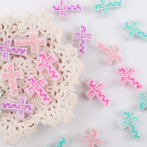Silikon Kreuz Baby Beißring Teil Gänseblümchen Blumenmuster DIY Schnullerketten Zubehör Für Kleinkinder
