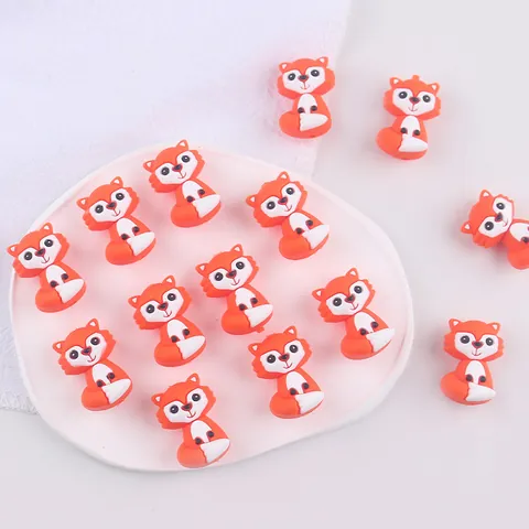 Cartoon Fox Silicone Beads For DIY Baby Pacifier Chain Teether Bracelet Accessories Food Grade Soft Silicone Animal Shape Molar Beads