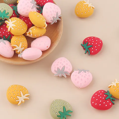 Cartoon Strawberry Silicone Beads For Baby Teether DIY Pacifier Chain Bracelet Accessories Soft Silicone Molar Beads For Infants