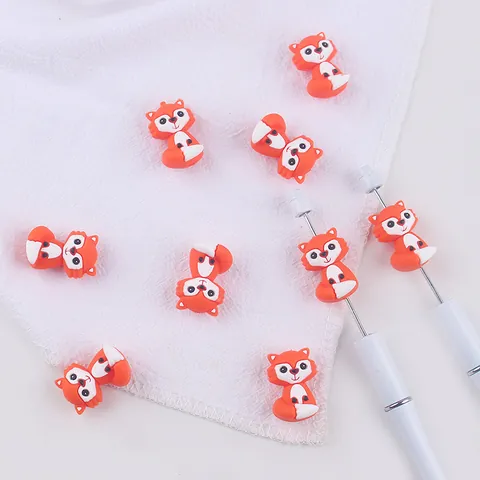 Cartoon Fox Silicone Beads For DIY Baby Pacifier Chain Teether Bracelet Accessories Food Grade Soft Silicone Animal Shape Molar Beads