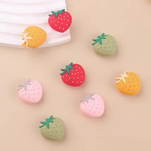Cartoon Strawberry Silicone Beads For Baby Teether DIY Pacifier Chain Bracelet Accessories Soft Silicone Molar Beads For Infants