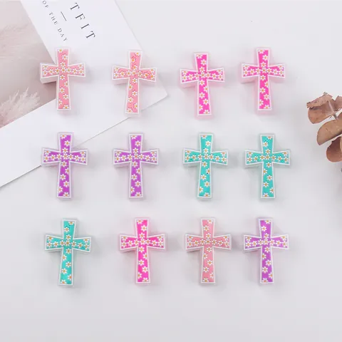 Silikon Kreuz Baby Beißring Teil Gänseblümchen Blumenmuster DIY Schnullerketten Zubehör Für Kleinkinder