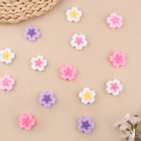 Silicone Flower Beads For Baby Pacifier Chain DIY Sakura Teething Beads Molar Bracelet Accessories Cartoon Floral Infant Toy