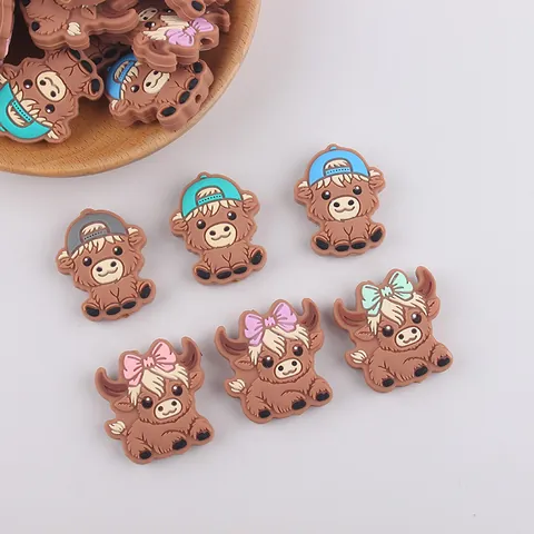 Cuentas de Silicona de Vaca de las Tierras Altas para Creación de Joyas DIY Bolígrafo de Cuentas Llavero Pulsera Cuentas Focales para Accesorios de Clip de Chupete