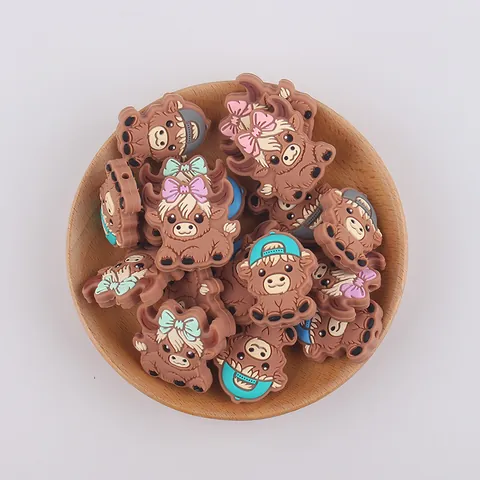 Cuentas de Silicona de Vaca de las Tierras Altas para Creación de Joyas DIY Bolígrafo de Cuentas Llavero Pulsera Cuentas Focales para Accesorios de Clip de Chupete