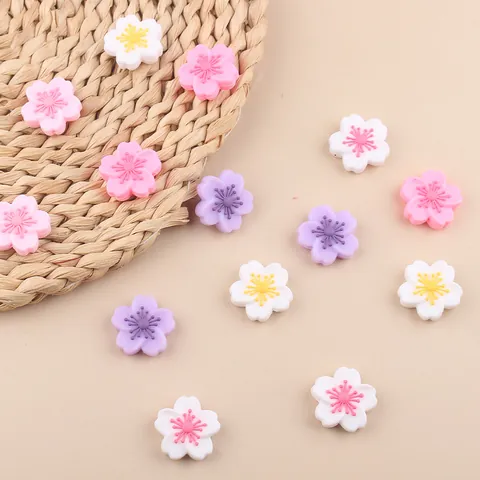 Silicone Flower Beads For Baby Pacifier Chain DIY Sakura Teething Beads Molar Bracelet Accessories Cartoon Floral Infant Toy
