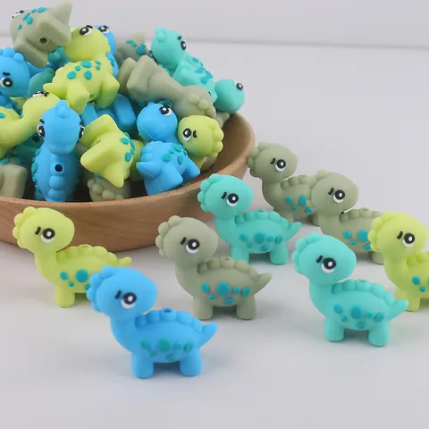 Cuentas de Silicona de Dinosaurio de Dibujos Animados para Cadena de Chupete Bricolaje Cuentas de Dentición para Bebé Accesorios