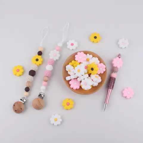 Food Grade Silicone Daisy Beads Flower Spacer Beads For DIY Jewelry Making Pacifier Chain Beaded Pen Accessories