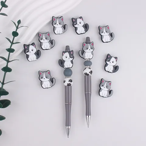 Cartoon Kat Zittende Vorm Siliconen Kralen Voor DIY Sieraden Maken Accessoires Knutselen Kat Charm Kraal Voor Schoen Charms Pen Toppers
