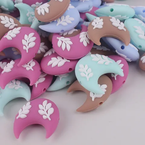 Perline in Silicone a Forma di Luna Fai da Te Con Motivo a Foglia in Rilievo Per Creazione Gioielli Penna Braccialetto Accessori