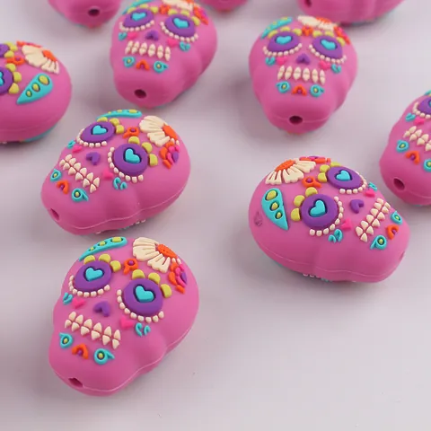 Perles en Silicone 3D Halloween Bricolage Citrouille Crâne Motif Floral Perles En Vrac Pour Bijoux Stylos Porte-clés Décoration