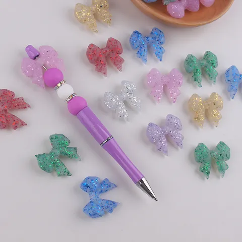 Glitter Bow Silicone Beads For DIY Beaded Pen Making Cute Cartoon Bow-knot Charms For Jewelry Making And Craft Accessories