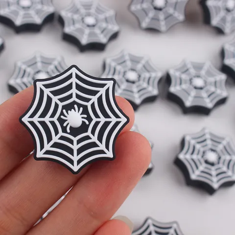Halloween Spider Web Silicone Beads Shoe Charms Octagonal Spider Pattern Spooky DIY Jewelry Making Accessory For Crocs Clogs