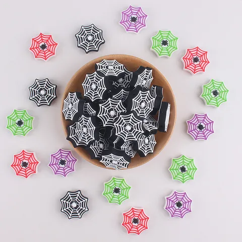 Halloween Spider Web Silicone Beads Shoe Charms Octagonal Spider Pattern Spooky DIY Jewelry Making Accessory For Crocs Clogs