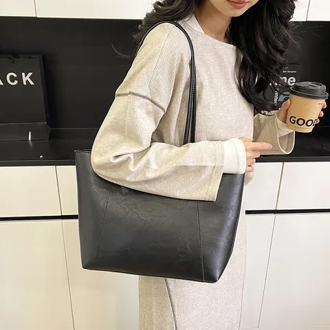 Women Fashion Large Capacity PU Leather Tote Bag Casual Solid Color Shoulder Bag Urban Minimalist Commuting Daily Bag
