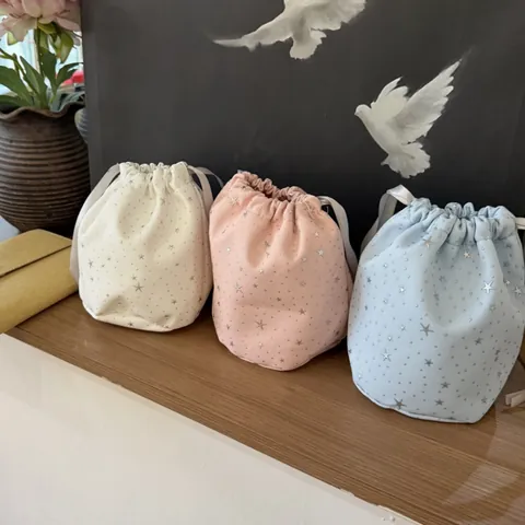 Korean Style Star Pattern Drawstring Storage Bag Portable Nylon Pouch Cosmetic Organizer With Satin Ribbon Drawstring For Women