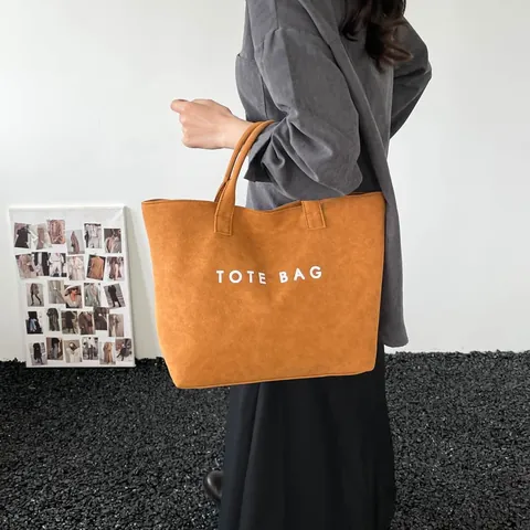 Damen Tragetasche Große Kapazität Suede-Optik Handtasche Minimalistisch Buchstabendruck Pendeln Schultertasche Mode