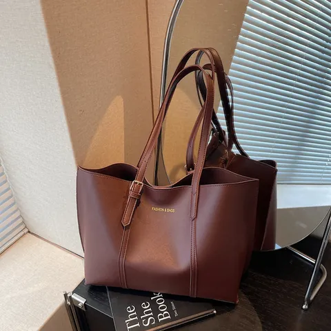 Borsa Tote In Pelle PU Grande Capacità Da Donna Tinta Unita Borsa A Spalla Ufficio Casual Borsa A Mano Chiusura Magnetica