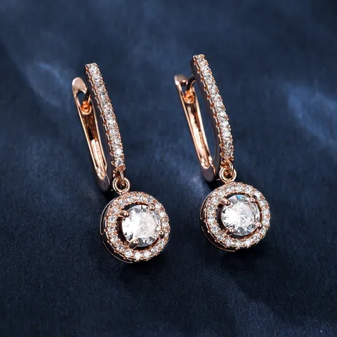 Vintage Runde Zirkonia Halo Ohrhänger Für Damen Exquisite Kupfer Vollbesatz Schmuck Für Hochzeit Party Bankett Geschenk