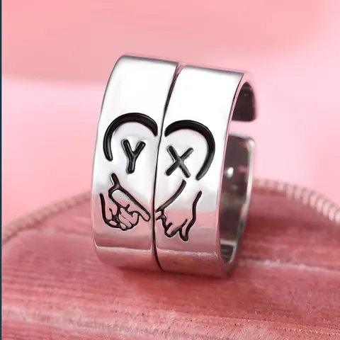 Retro Gepersonaliseerde Letter Koperen Open Ring Voor Koppels Vriendschap Sieraden Verstelbare Hart Handgebaar Vingerring