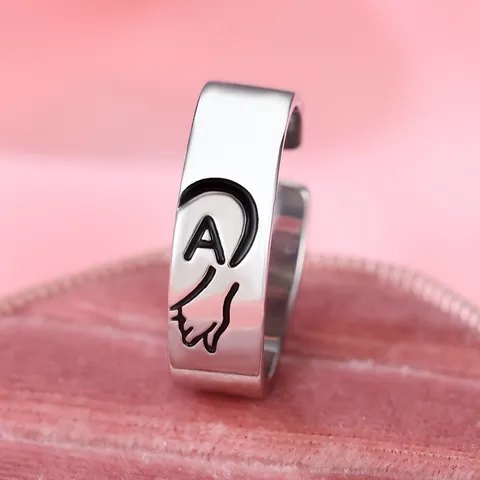 Retro Gepersonaliseerde Letter Koperen Open Ring Voor Koppels Vriendschap Sieraden Verstelbare Hart Handgebaar Vingerring