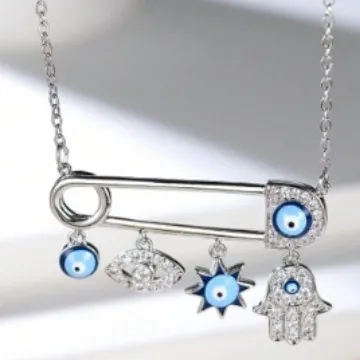Alloy Zirconia Evil Eye Safety Pin Pendant Necklace Hamsa Hand Star Charms For Women Boho Fashion Jewelry Elegant Gift