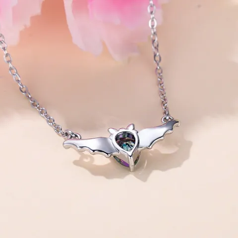 Collana con Ciondolo Pipistrello Gotico Lega di Rame Strass Halloween Stile Scuro Gioielli per Donna Regalo Festa Accessori